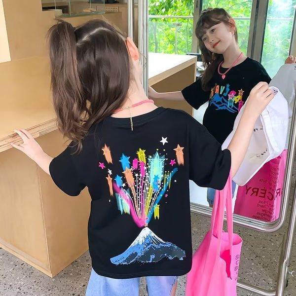 Completi di abbigliamento 2023 Abbigliamento estivo per bambini T-shirt da ragazza dolce e fresca Maglietta a maniche corte 100 Cotton Fashion Street Style per bambini 230630