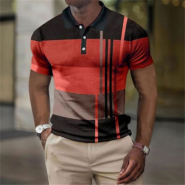 Polo Masculino 2023 Camisa Pólo Masculina 3D Vertical Stripe Print Roupas de Alta Qualidade Verão Casual Manga Curta Street Cool Tops Tees 230630