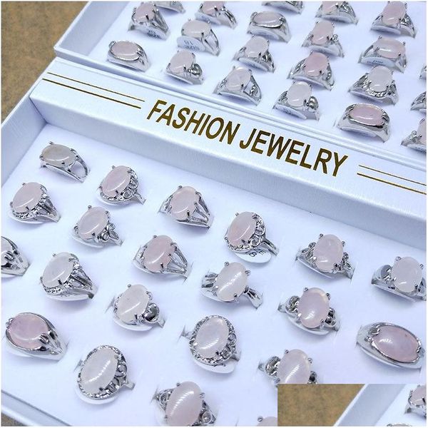 Cluster Rings Mix Styles Oval Rose Quartz Stone Women Pink Crystal Dedo Ring Party Wedding Street Stalls Drop Delivery Jewelry Dhim2