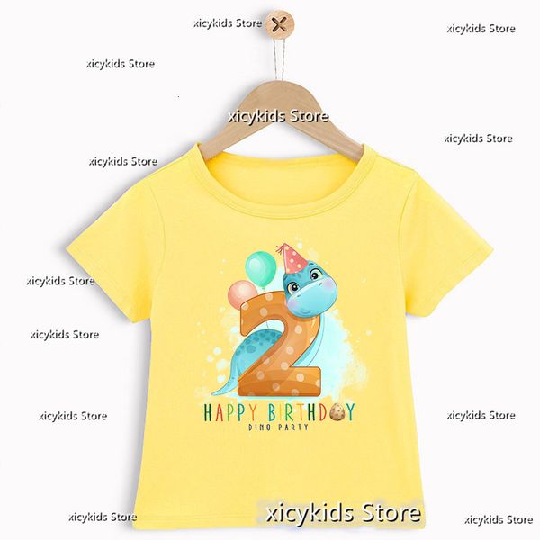 Set di abbigliamento TShirt per ragazzi Lovely Balloon Dinosaur Birthday Number 17 Years Old Children's Party Tshirt divertente Boy Baby shirt 230630