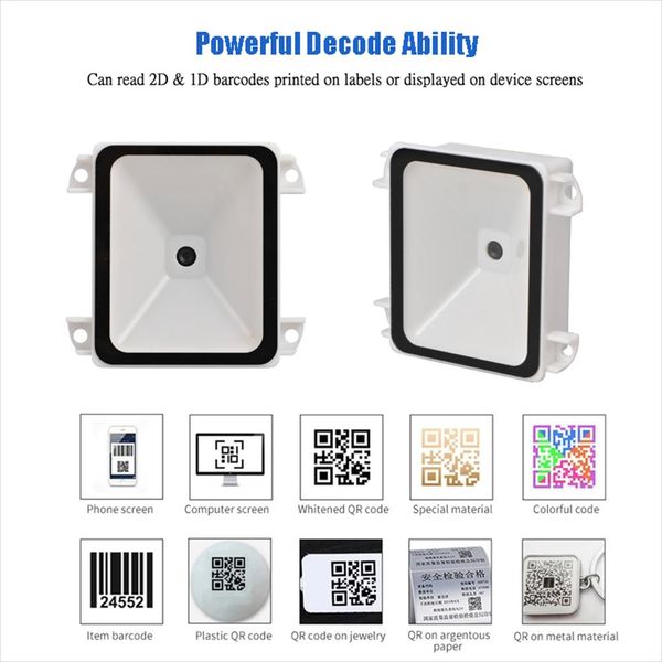 Scanners 2D Scanner de código de barras USB Código de barras qr Reader USB RS232 TTL Interface Kiosk Pequeno fixo montado fixo Código de barras Hine QR Código de barras Leitor