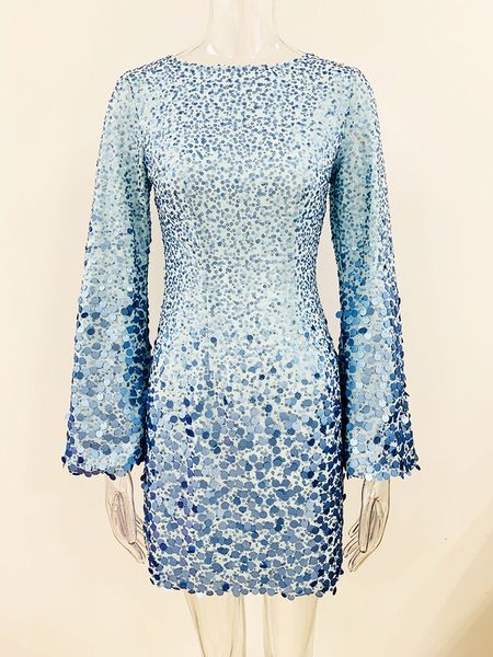 Urban Sexy Dresses HIGH STREET est 2023 Designer Fashion Damen Slim Fit Flare Sleeve Shimmer Pailletten Perlen Chiffon Kleid 230630