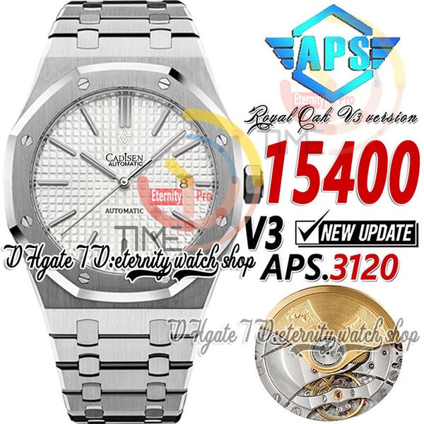 APSF V3 aps15400 Orologio da uomo apsf3120 A3120 Automatico ultrasottile 9,8 mm Quadrante con texture argento Indicatori a bastoncino Bracciale in acciaio inossidabile 904L Orologi Super Edition eternity