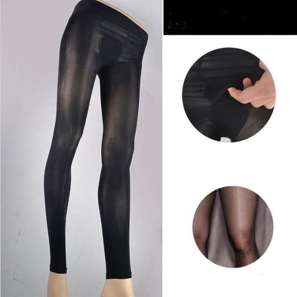 2er-Pack Herren-Shaping-Öl-Socken, transparente, glänzende Seiden-Leggings, Strumpfhosen, Tanzstrumpfhosen, sexy, schwarz, hell, dünn254U