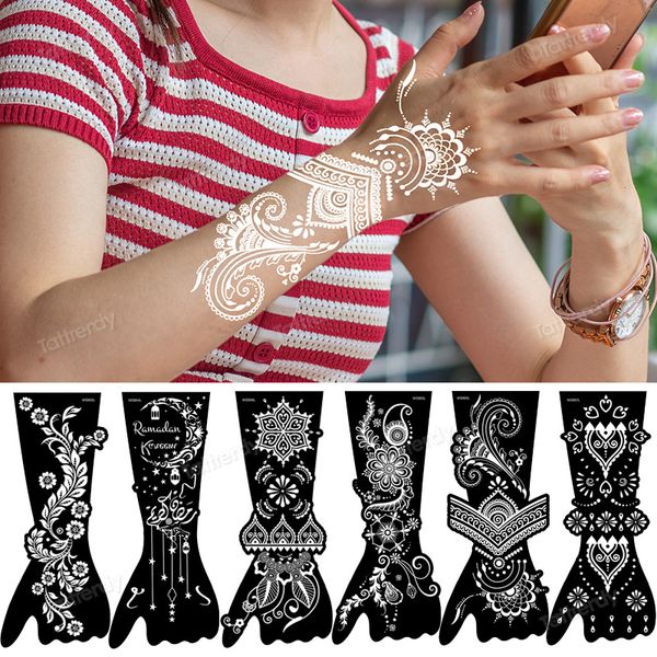 Temporäre Tattoos 6 teile/satz Henna Tattoo Schablonen Zeichnung Vorlagen Mandala Blumen Schmuck Spitze Hand Temporäre Tattoo Schablone Wiederverwendbar Großhandel 230701