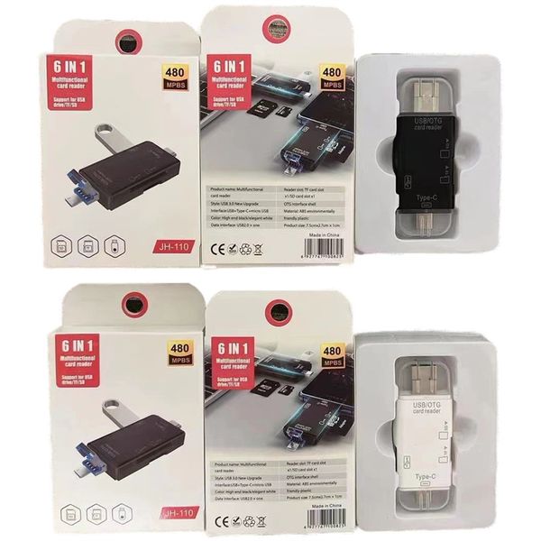 Устройство чтения карт памяти SD Устройство чтения карт памяти USB C 6 в 1 USB 2.0 TF/Mirco SD Смарт-карта памяти Тип C OTG Флэш-накопитель Адаптер устройства чтения карт памяти