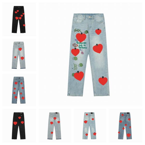 2023 Designer-Jeans für Damen und Herren machen altmodische, verwaschene, modische Hosen, gerade Hosen, Herz-Buchstaben-Drucke für Damen und Herren, lässige lange Hosen, S-XL