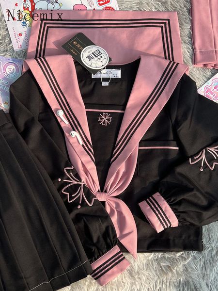 Базовые повседневные платья Nicemix JK Original Kawaii Suit Японский топ с вышивкой Cherry Blossom Dark Bad Jk Uniform Skirt Girly Sailor 230630