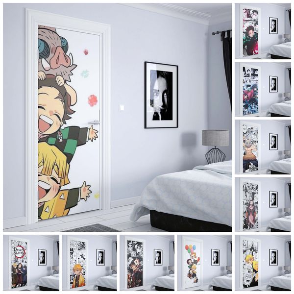 Outros adesivos decorativos Arte moderna para decoração de casa anime japonês Demon Slayer pôster kawaii pvc adesivo de porta de polietileno pôsteres de decoração z259 230701