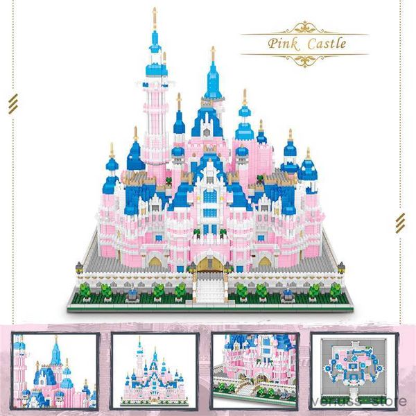 Blocks 6718pcs Architettura Parco divertimenti Building Blocks Pink Princess Castle Modello Mini Diamond Blocks Giocattoli per bambini R230701