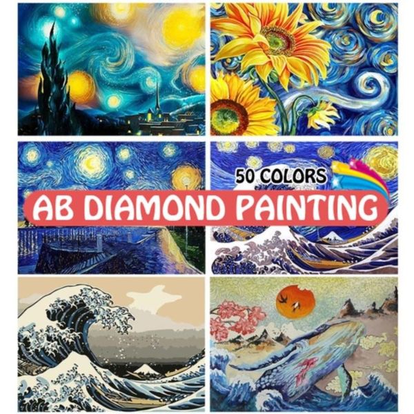 Knitting Ab van Gogh 5D Diamond Painting Kit Starry Night Starry Drill ricamo a mosaico Croce Kanagawa Waves Ukiyoe famosa