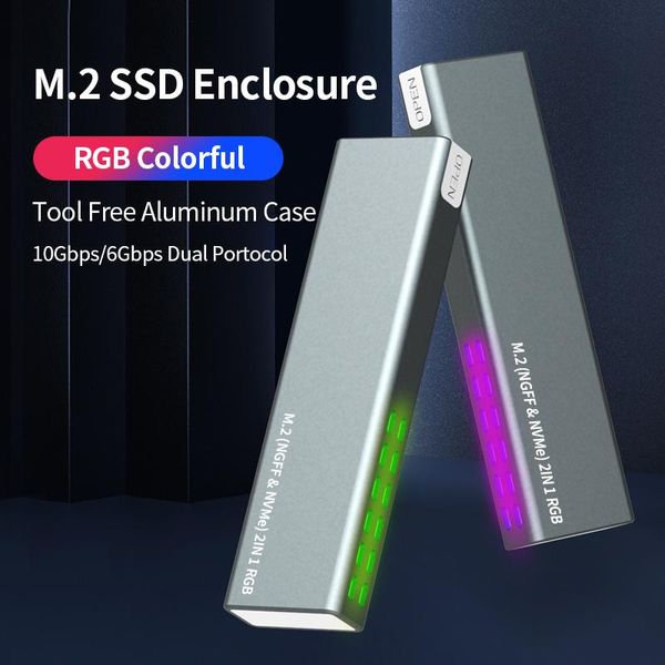 Aparelhos M.2 SSD enlcosure RGB 10Gbps Externo M2 NVME SSD Caso de alumínio USB3.1 Gen2 Caso para M -key MB Key Solid State Drive for Gamer