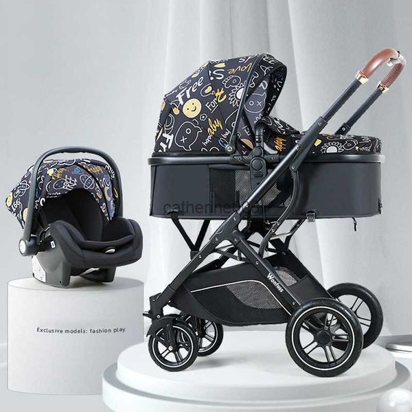 Новая детская коляска Cartton 3 в 1 с автокреслом из искусственной кожи, складная коляска для новорожденных, дорожная тележка, коляска для новорожденных, детская коляска L230625