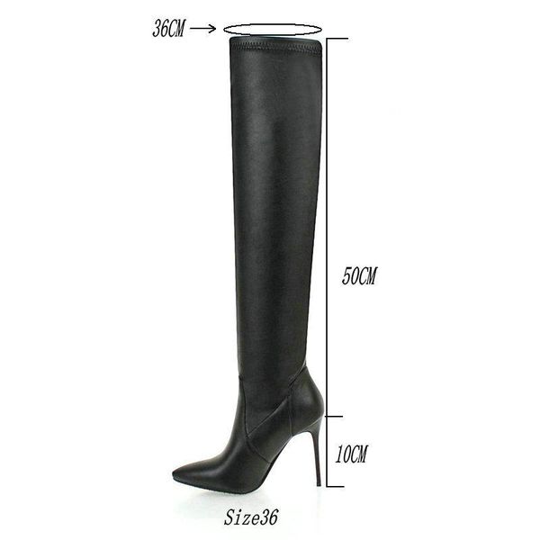 Anzüge sexy Frauen Stretch Stiefel Mode dünne dünne, mit hohen Absätzen spitzen Zehen Damen über den Kniestiefeln Winterstiefel Schwarzweiß langer Stiefel