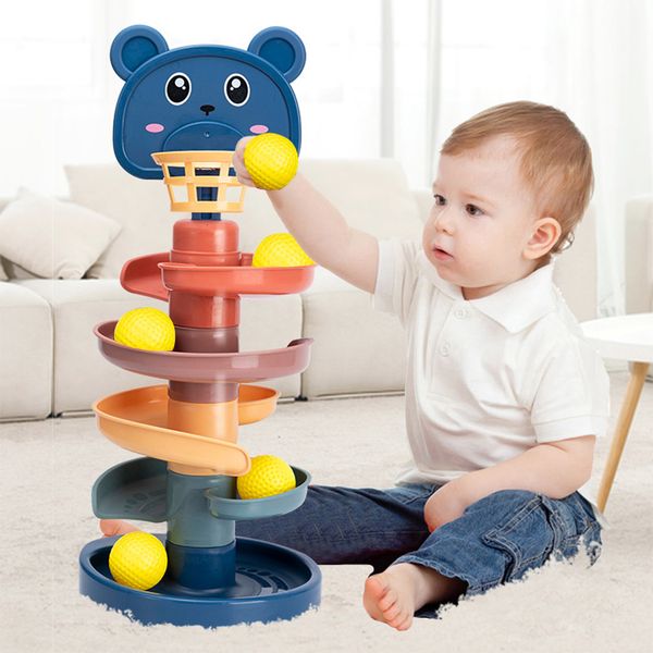 Blocos Montessori Brinquedos para Bebês Rolling Ball Pilha Torre Brinquedo Educacional Infantil Para Bebês Pista Giratória Empilhando Presente Crianças 230630