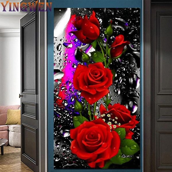 FORNITÀ DI PITTURA DI PATURA DIY 5D DIY Diamond Red Rose Cross Diamond Art Mosaico Decoraggio per la casa Bellissimo Fiore di grandi dimensioni Diamond Regalo