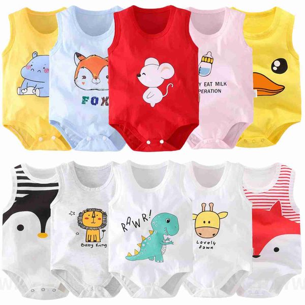 Newborn Baby Cartoon Cotton Gilet senza maniche Pagliaccetto Boy Girl Tuta Pigiama Toddler Infant Outfit Abbigliamento 0-24M L230625