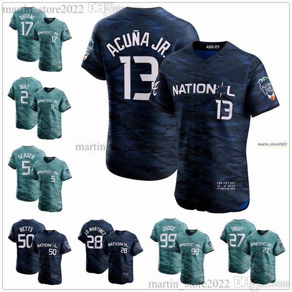 Maglia da baseball All-Star 2023 99 Aaron Judge 17 Shohei Ohtani 27 Mike Trout Yandy Diaz Marcus Semien Ken Griffey Corey Seager 13 Ronald Acuna Jr. 50 Mookie Betts Martinez