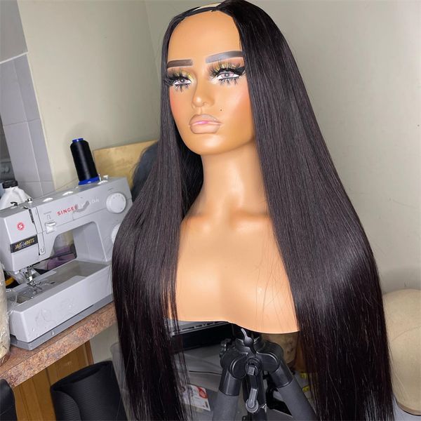 Uzun Yumuşak Doğal Siyah 26 inç Düz Peruk Avrupa Remy İnsan Saç Peruk Kadınlar Için Tutkalsız Peruk
