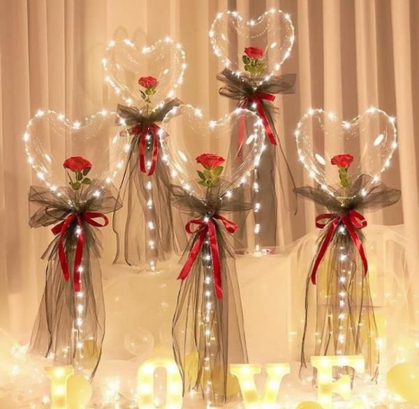 Decorazione per feste LED Bobo Balloon Lampeggiante a forma di cuore Rose Flower Ball Matrimonio trasparente Regalo di San Valentino C165