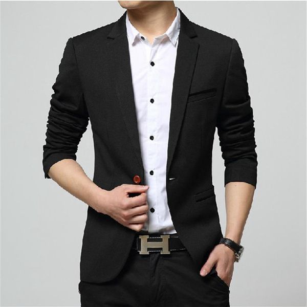 2019 Homens Coréia Slim Moda Blazers Terno Jaqueta Masculino Casual Plus Size Casaco Vestido de Noiva Preto Mar Azul Vinho Vermelho Terno Casaco Men280F