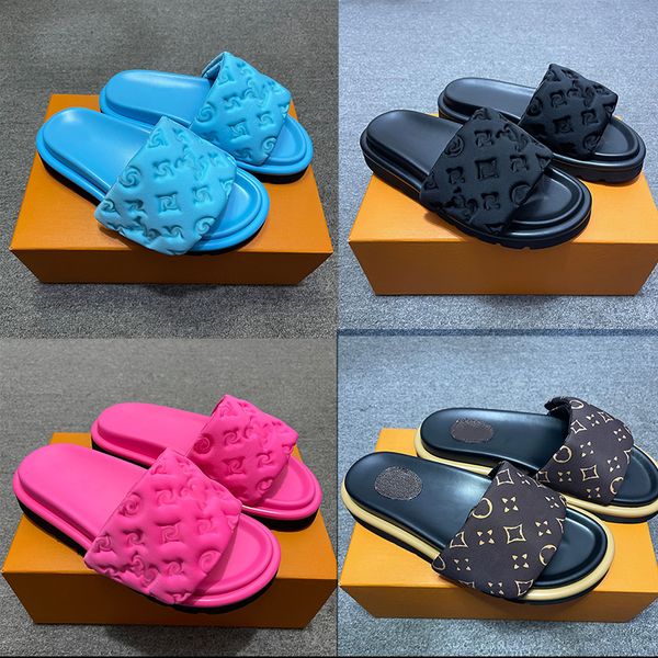 Chinelos de designer com caixa 35-46 mens slides piscina travesseiro flor sandálias casais chinelos homens mulheres verão sapatos planos moda praia chinelos slides