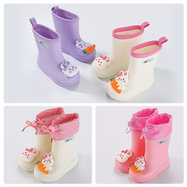 Çizmeler Çocuk Kızlar için Yağmur Çizmeleri Kauçuk Tabanlar EVA Tavşan Çizmeleri Elastik Kemer Platform Ayakkabılar Lastik Çizmeler Çocuklar için Bebek Su Ayakkabısı 230701