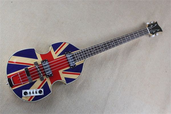 McCartney Hof H500/1-CT Contemporary Violin Deluxe Bass Chitarra elettrica England Flag Flame Maple Back Side Staple Pickups