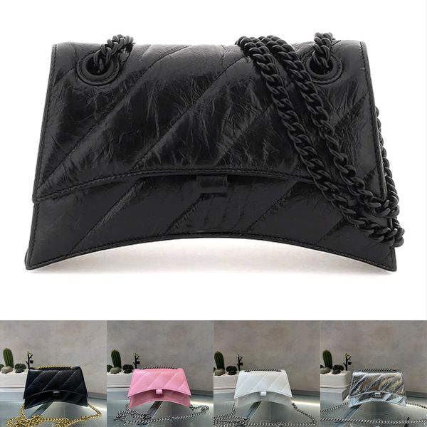 Damen Crush Mini Chain Bag Handtasche B Logo gesteppt in Schwarz Weiß Silber Designer Umhängetaschen Umhängetasche 21 cm