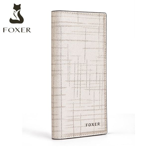 FOXER Donna Split Leather Slim Bifold Portafoglio lungo Moda femminile Pochette per telefono Design Borsa da donna Porta carte multifunzione