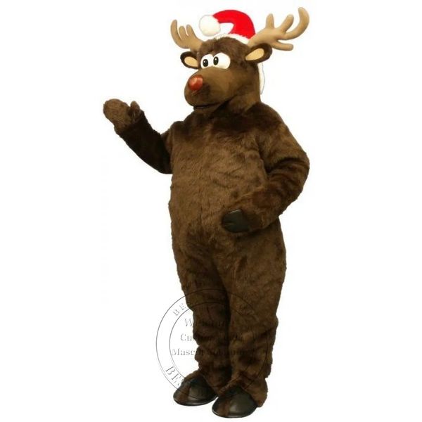 Супер милый олень в костюме талисмана в шляпе Санта-Клауса, маскарадный костюм на тему мультфильма, рекламная одежда