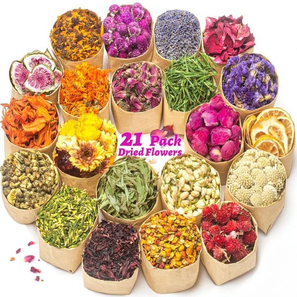 Flores Secas 21 Sacos 100 Conjunto de Ervas de Flores Naturais Fazendo Velas Banho DIY Resina Jóias Lavanda Não Se Esqueça de Mim Lírio Pétala de Rosa 230701