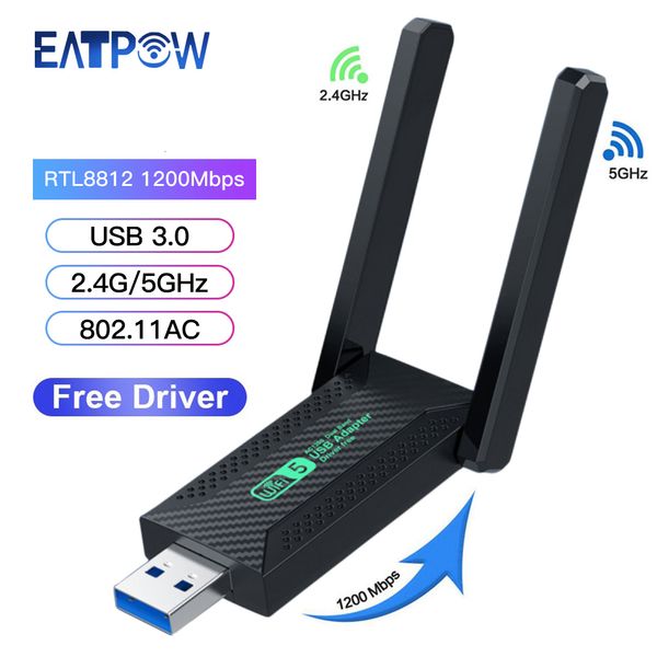 Adaptadores de rede EatPow Wi -Fi Adaptador Dual Band 2.4GHz 5GHz WiFi USB 1200Mbps Wifi sem fio dongle com antena PC Computer Network Receiver 230701