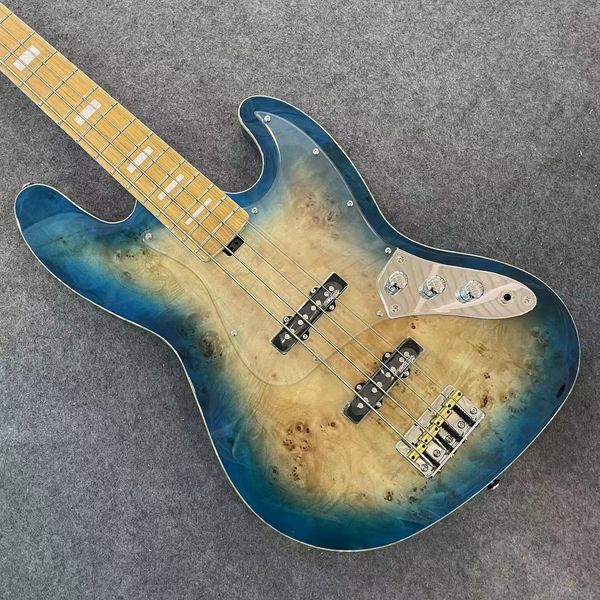 4 Strings Burl Maple Top Elektrische Basgitaar Geroosterde Hals 20 Frets WK Single Coil Pickups