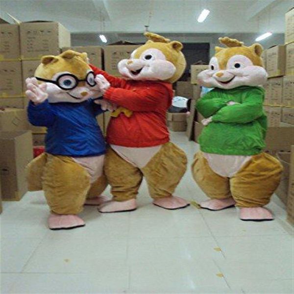 2018 hochwertiges Alvin und die Chipmunks-Maskottchen-Kostüm, Chipmunks-Cospaly-Cartoon-Charakter, Halloween-Partykostüm für Erwachsene, Carniva211b