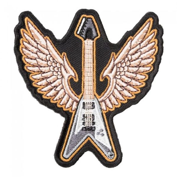 Patch de guitarra baixo Flying V cinza Instrumentos musicais Passe a ferro ou costure Patches bordados 3 3 25 POLEGADAS 239N