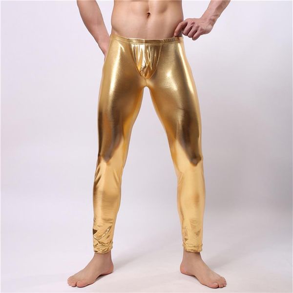 Sexy Men Long Johns Intimo Faux Leather Mens Slim Mutandine attillate Sottile Pouch Elastic Mens Erotic Gay Underwear Legging Long Johns277v