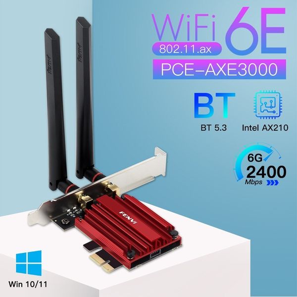 Adaptadores de rede WiFi 6E AX210 5374Mbps Tri Band 2.4G/5G/6Ghz Adaptador PCIE sem fio compatível com Bluetooth 5.3 Placa WiFi de rede para PC Win 10/11 230701