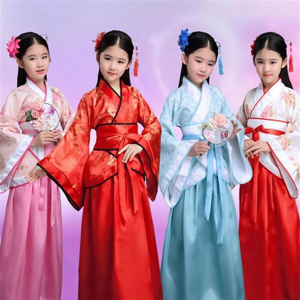 Vestido de princesa 10 cores para festa feminina bordado dança ano novo trajes de palco chinês tradicional Han Fu menina 235L