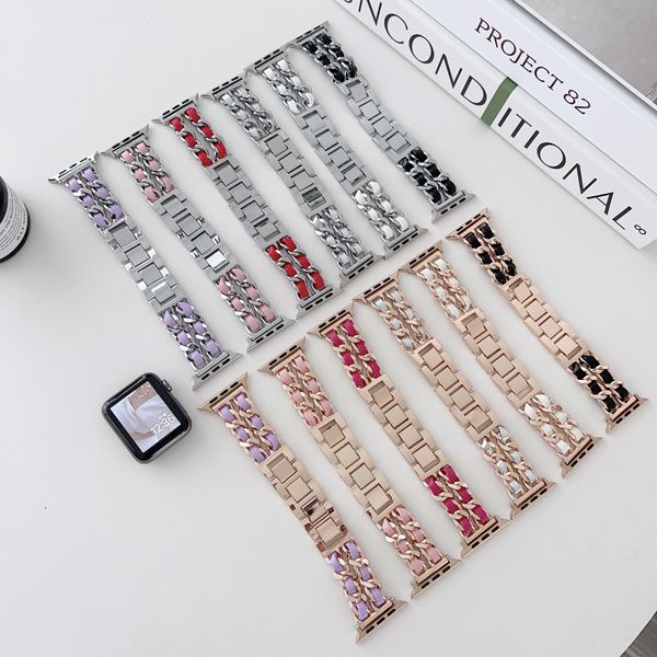 Pulseiras de relógio de designer superior para pulseira de relógio Apple 38 mm 40 mm 41 mm 42 mm 44 mm 45 mm iwatch 2 3 4 5 6 7 bandas de couro Corrente de metal Correia de relógio