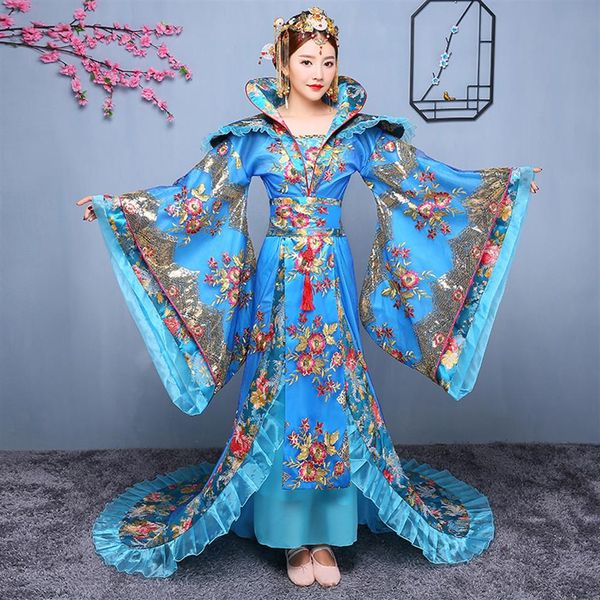 Traje de fada chinesa A dinastia tang antiga roupa de dança folclórica hanfu arrastando luxo real vestido de princesa filme desempenho de TV s314d