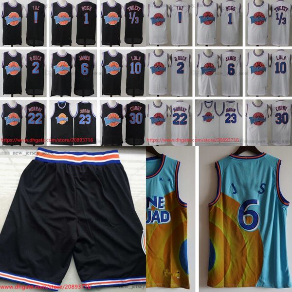 Space Jam Tune Squad Looney Tunes 6 LeBron Basketball James Jersey 30 Stephen Curry Bill Murray Tweety Bugs! TAZ Daffy Duck Lola Bunny Maglie Pantaloncini neri bianchi