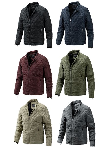 Casacos Masculinos Atacado Outono e Inverno Novo Plus Large Algodão Decote Em Pé Diamante Xadrez Casaco Versão Coreana Slim Fit Casacos Jovens Homens Top Outerwear