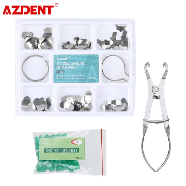 Lenti d'ingrandimento AZDENT 100pcs Matrici dentali sezionali sagomate in metallo Matrici 40pcs Silicone Add On Wedges Pinze 230701