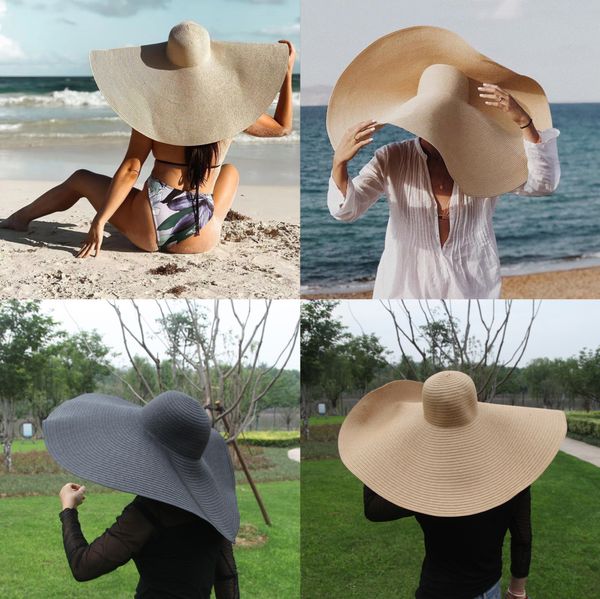 Tendenza della moda estate super tesa larga esteso cappello di paglia pieghevole cappello da spiaggia protezione solare cappello da sole