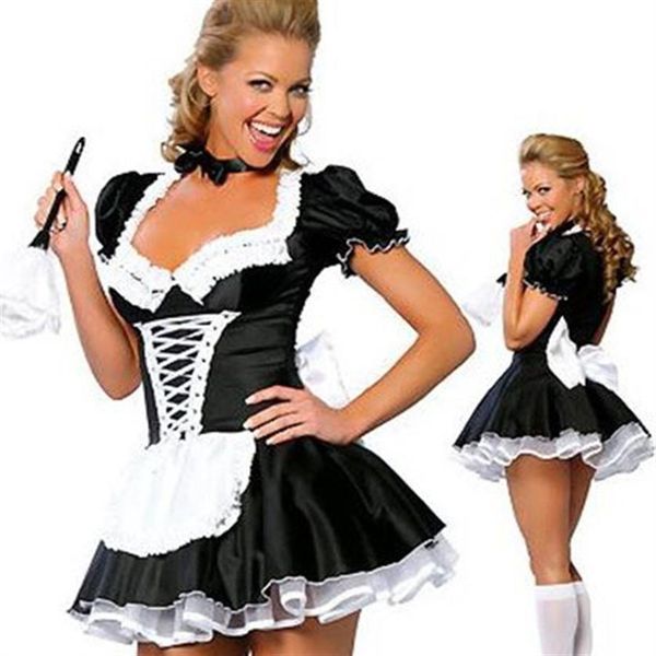 Uniforme de fantasia de empregada doméstica francesa sexy adulto vestido cosplay291W