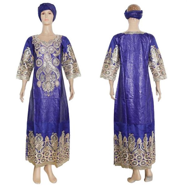 Roupas étnicas MD Mulheres Africanas Bazin Riche Getzner Maxi Robe Muçulmana Hijab Abaya Vestidos de Festa de Casamento Turbante Vestidos Para o Ano 202250D