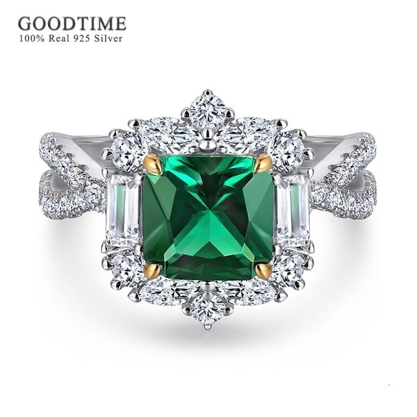 Con pietre laterali anello nuziale di lusso per donne puro al 100% 925 sterling argento verde quadrate ad anello di gemma ad alta gemma in carbonio regalo per femmina 230701