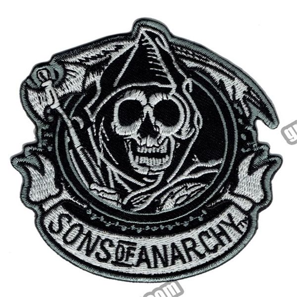 Mode SOA Reaper Crew gestickter Aufnäher zum Aufbügeln, Motorrad-Heavy-Metal-Punk-Applikationsabzeichen, vorderer Aufnäher 3 5 G04482695