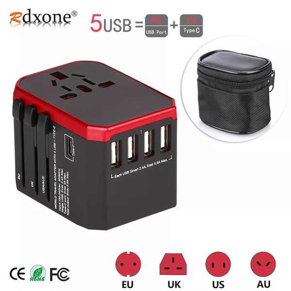 Cabo de alimentação Plugue Rdxone Adaptador de viagem Adaptador de alimentação universal internacional All-in-one com USB Tipo C Carregador de parede mundial para Reino Unido/UE/EUA/Ásia 230701